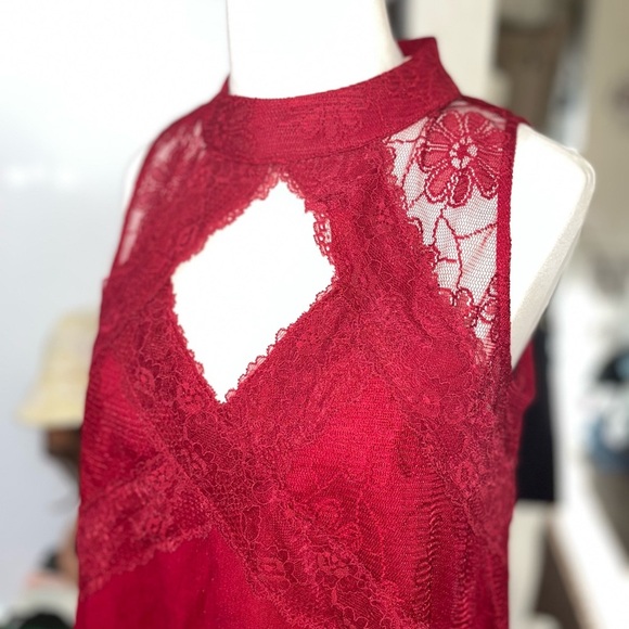 Altar'd State Red Lace Chemise with Intricate Detailing - Picture 5 of 5